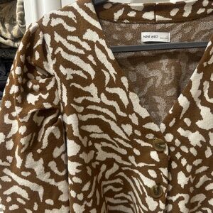 Nine West Zebra Patterned Cardigan in Brown and Cream